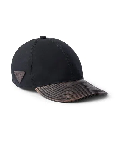 Prada Technical Cotton And Leather Baseball Cap In Black