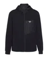 Prada Stretch Cotton Hooded Sweatshirt Chest Pocket In Black
