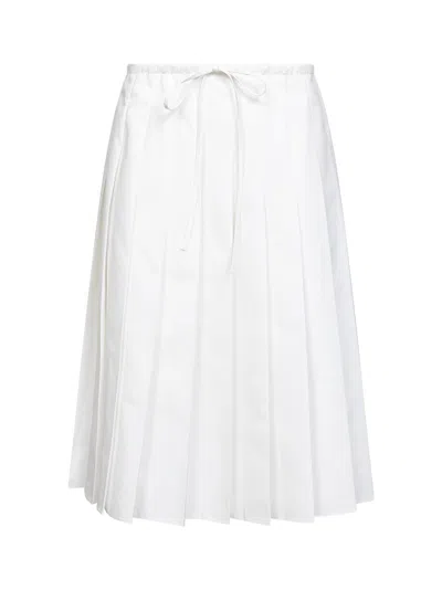 Prada Technical Cotton Blend Pleated Skirt In White