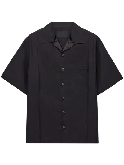 Prada Technical Cotton Short-sleeved Shirt In Black