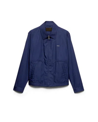 Prada Technical Cotton Zipper Blouson Jacket In Blue