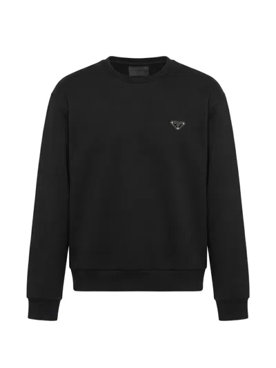 Prada Cotton Crew Neck Sweatshirt Long Sleeves In Black