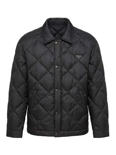 Prada Technical Fabric Down Coat In Black