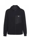 Prada Stretch Cotton Hooded Sweatshirt Chest Pocket In Black