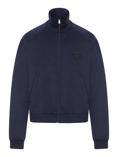 Prada Technical Fabric Zip-up Sweatshirt In Blue