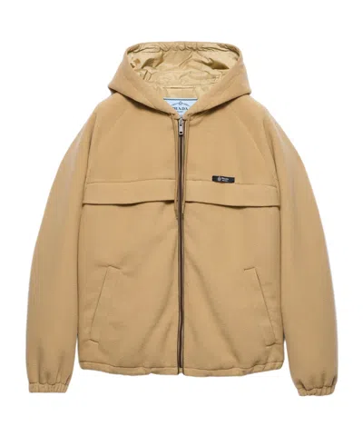 Prada Technical Fleece Hoodie Jacket In Brown