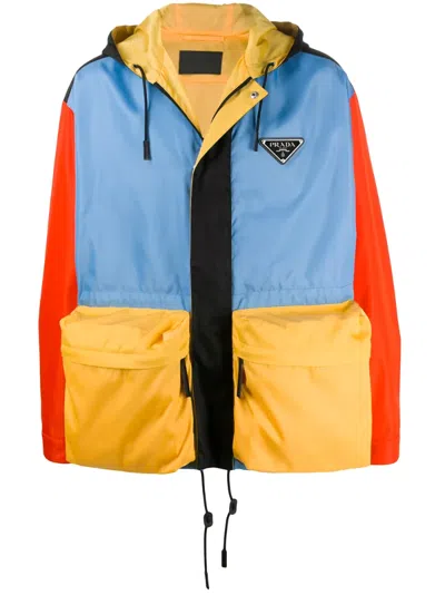 Prada Technical Gabardine Hooded Jacket In Yellow