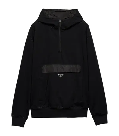 Prada Technical Half-zip Hoodie In Black