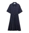 Prada Drawstring Pleated Midi Dress In Blue