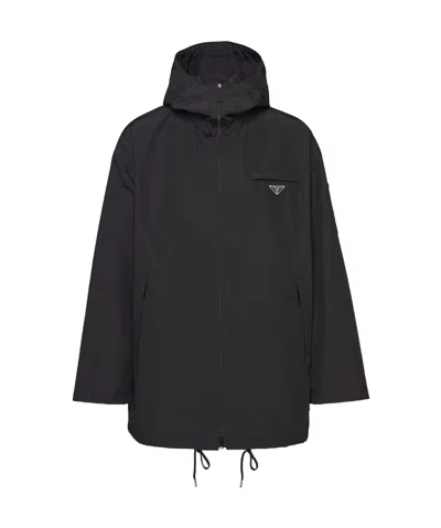 Prada Technical Poplin Raincoat In Black