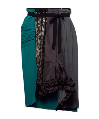 PRADA TECHNICAL TAFFETA PATCHWORK SKIRT