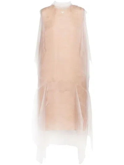 Prada Tie-neck Technical Voile Dress In Pink