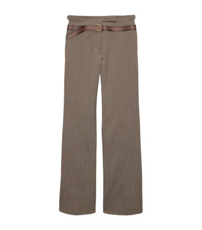 Prada Technical Wool Belted Tailored Trousers In Neutrals