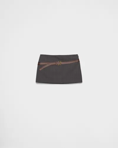 Prada Technical Wool Miniskirt In Slate Gray