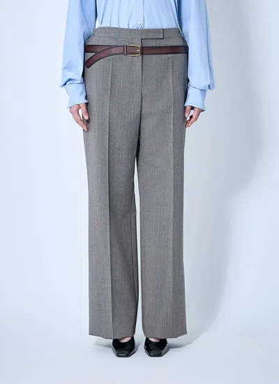 Prada Technical Wool Pants With Printed Belt In Black