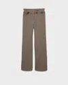 Prada Women Wool Tech Trousers With Printed Belt In Clay Grey