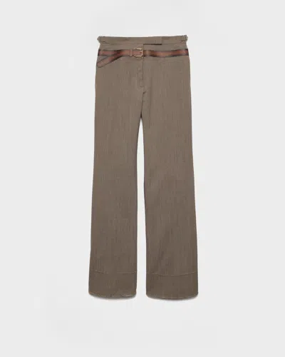 PRADA TECHNICAL WOOL PANTS WITH PRINTED BELT