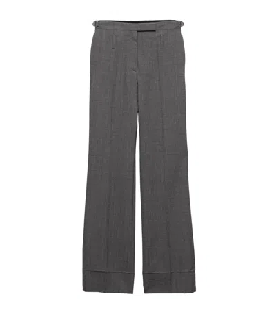Prada Technical Wool Tailored Trousers In Gray