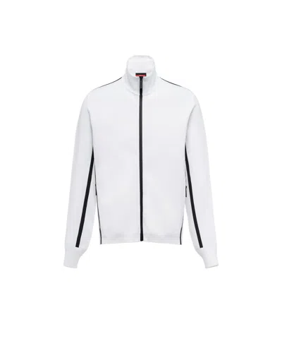 Prada Techno Knit Turtleneck Zip-up Sweatshirt In White