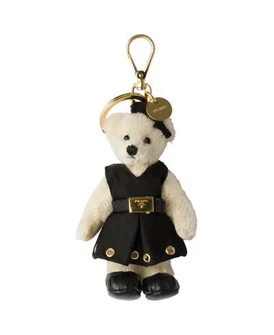 Prada Teddy Bag Charm With Metal Ring In Neutral