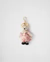 Prada Teddy Bag Charm With Metal Ring In Weiss