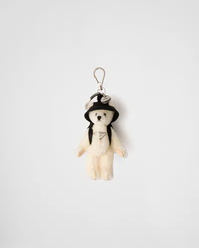 Prada Teddy Bag Charm With Metal Ring In White