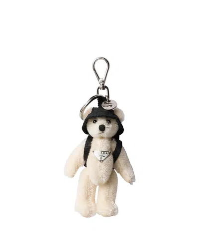 Prada Teddy Bag Charm With Metal Ring In White