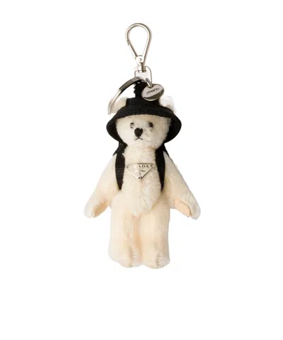 Prada Teddy Bag Charm With Metal Ring In White