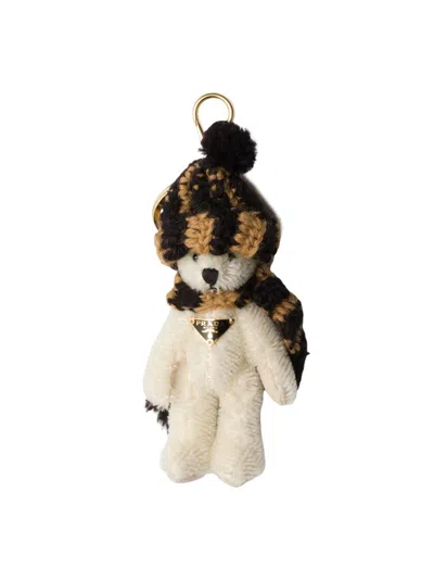 Prada Teddy Bear Bag Charm With Metal Ring In Brown