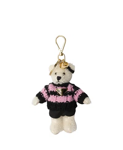 Prada Teddy Bear Bag Charm With Metal Ring In Pink