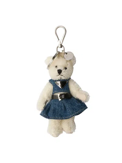 Prada Teddy Bear Bag Charm With Metal Ring In White