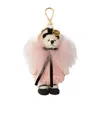 Prada Ines Shearling Bear Bag Charm In White/orchid Pink