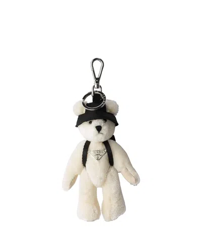 Prada Teddy Keychain Charm In Metallic