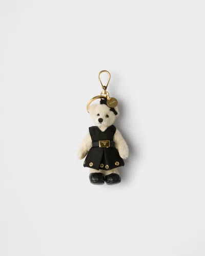 Prada Teddy Bag Charm With Metal Ring In Neutral