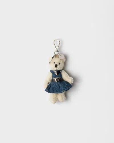 Prada Teddy Keychain Charm In White
