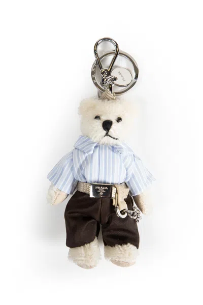 Prada Teddy Keychain Charm In White