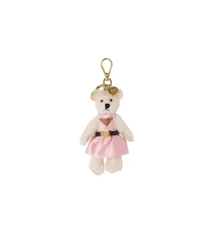 Prada Teddy Keychain Charm In White