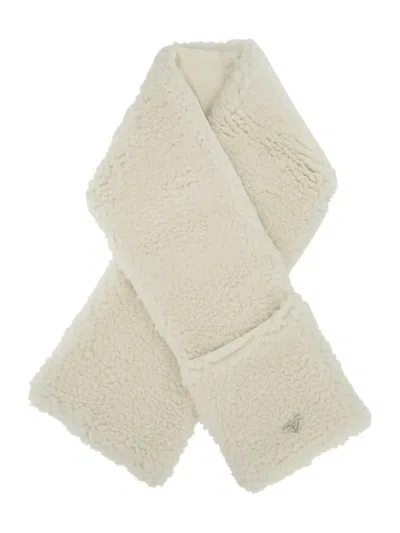 Prada Teddy Logo-plaque Scarf In Neutral