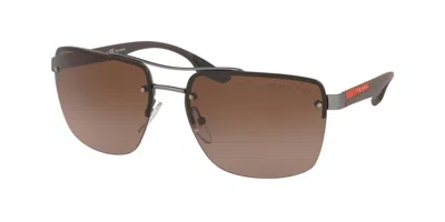 Pre-owned Prada Teddy Pr 58os Pale Gold/violet Brown Mirrored (zvn-2h2) Sunglasses In Brown Shaded Polarized