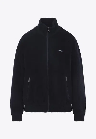Prada Teddy Wool Blend Zip-up Jacket In Blue