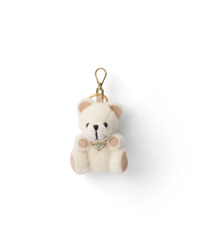 Prada Teddy Bear Key Ring Charm With Metal Ring In Brown