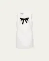Prada Tela Natte Bow Sleeveless Mini Dress In White