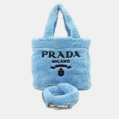 Pre-owned Prada Terry Blue Woven Fabric Mini Tote And Shoulder Bag (1bg447)