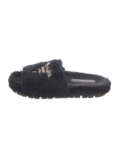 Pre-owned Prada Terry Cloth Graphic Print Slides In Blue