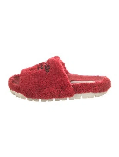 Pre-owned Prada Terry Cloth Graphic Print Slides In Red