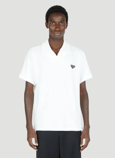 Prada Terry-cloth Logo Patch Polo Shirt In White