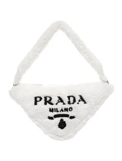 Pre-owned Prada Terry Cloth Shoulder Bag In White