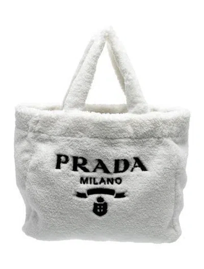 Pre-owned Prada Terry Cloth Tote In White