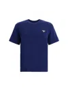 Prada Triangle Logo Crewneck T-shirt In Blue