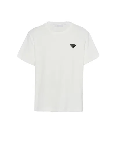 Prada Logo-plaque Cotton T-shirt In White